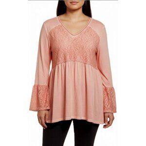 Style & Co. Babydoll Bell Sleeves Artful Femme Crushed Petal Women Blouse (XL)